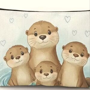 Cute Otter Family Print Cosmetic Bag